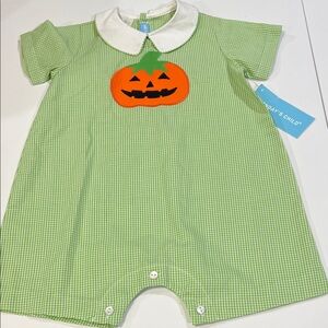 Monday’s Child - 18m, Green Pumpkin Romper, Checkered